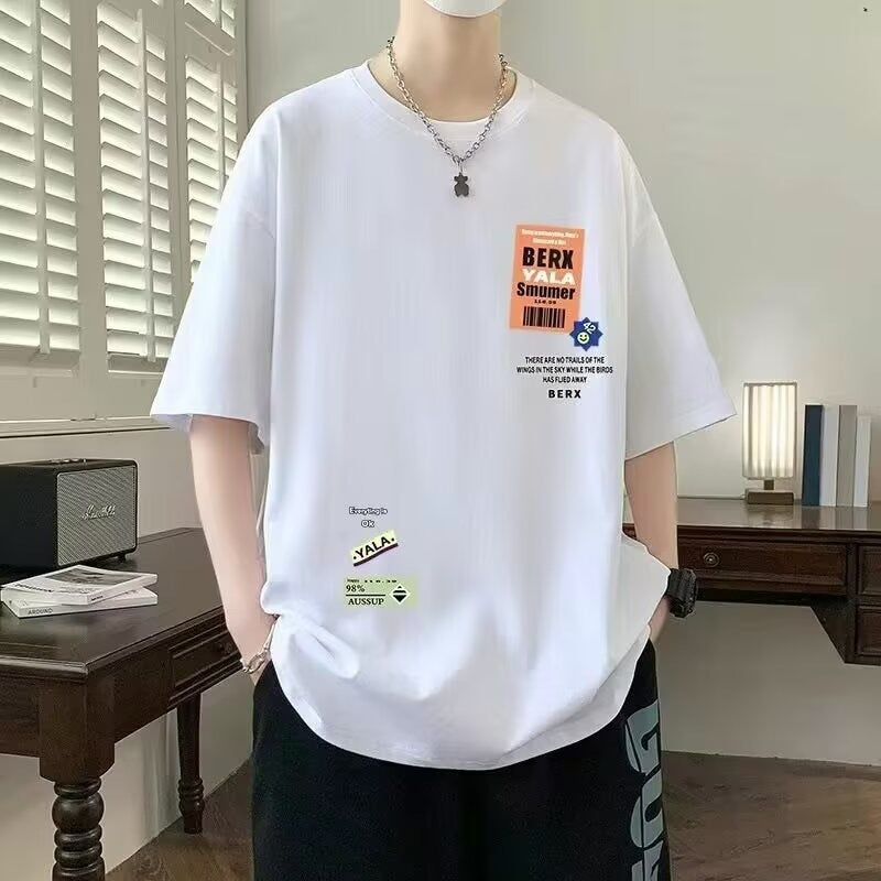 2025Summer New Men's Youth Casual Stylish Trendy Loose Short Sleeve T Shirt Gradient Color for Middle and High School Students