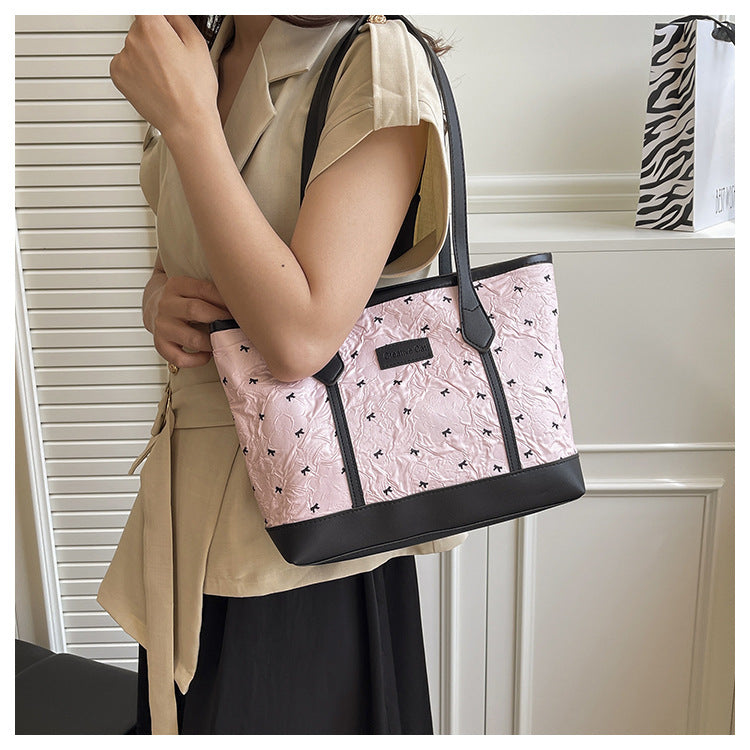 Class Commuting Tote Bag Large Capacity Heart Summer Stylish2025New style casual bowknot single shoulder underarm bag