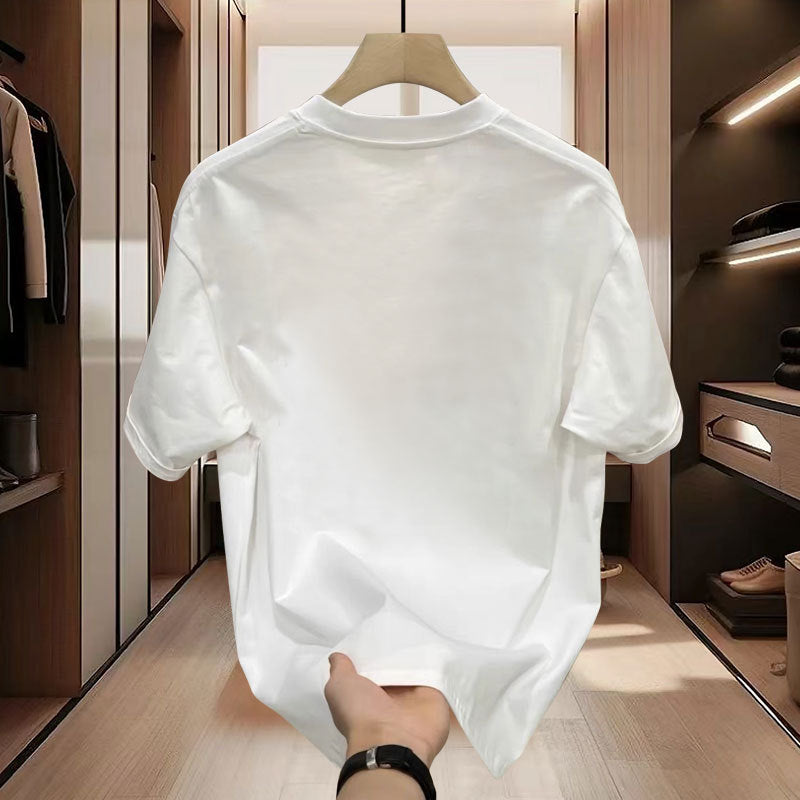 Summer new high-end pure cotton men's Korean style casual versatile crew neck short sleeve T Trendy Brand Light Luxury Handsome Men's Clothing