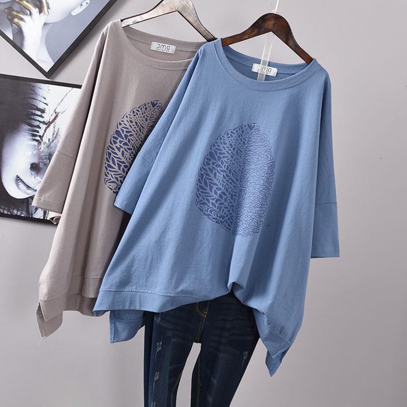 200Plus Size Women's Summer Leaf Print Casual Split Mid-Length Short Sleeve Dress T Women's Loose Fit Plus Size Shirt