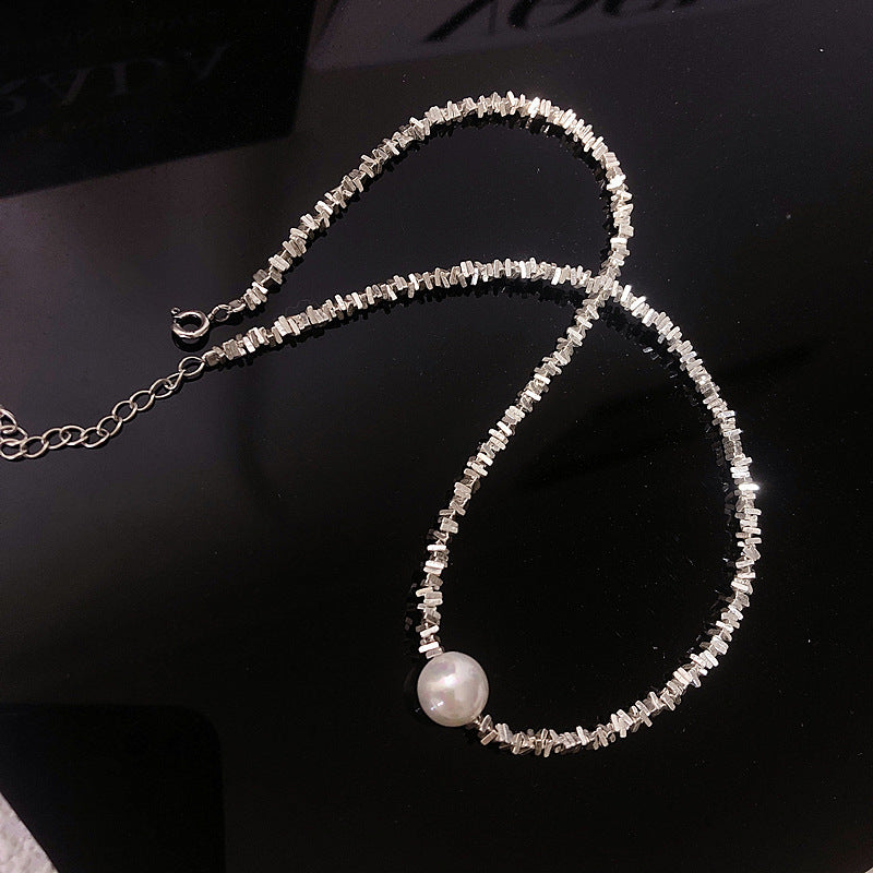 Artificial Fragmented Silver Irregular Pearl Necklace Light Luxury High-end Niche Fashion Choker Collarbone Chain Simple Accessory