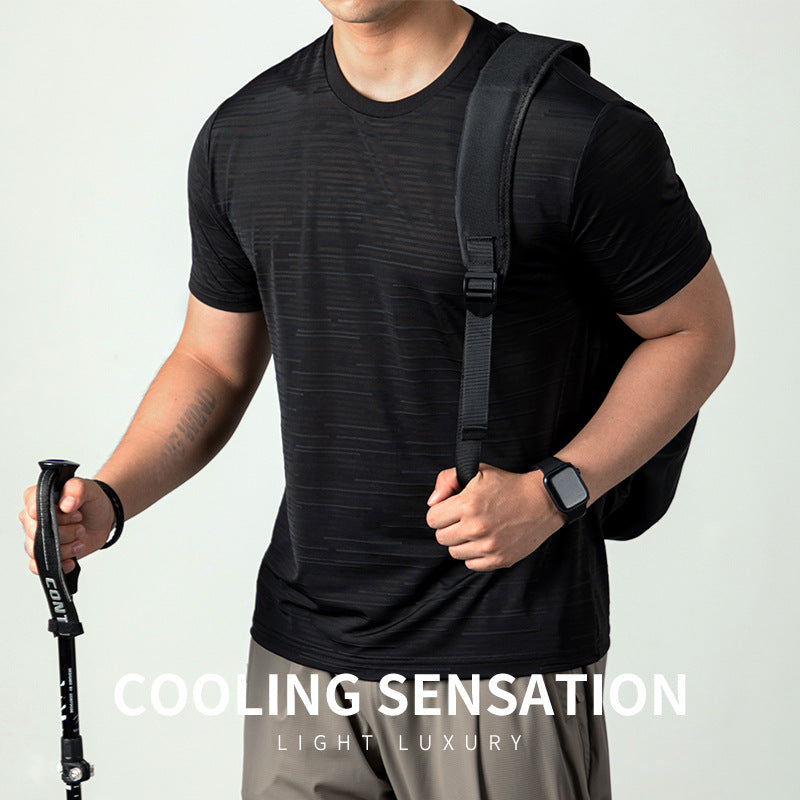 Ice Silk Cool Breathable Men's Short Sleeve t T-shirt2025New summer solid color sports fitness quick-dry short sleeve