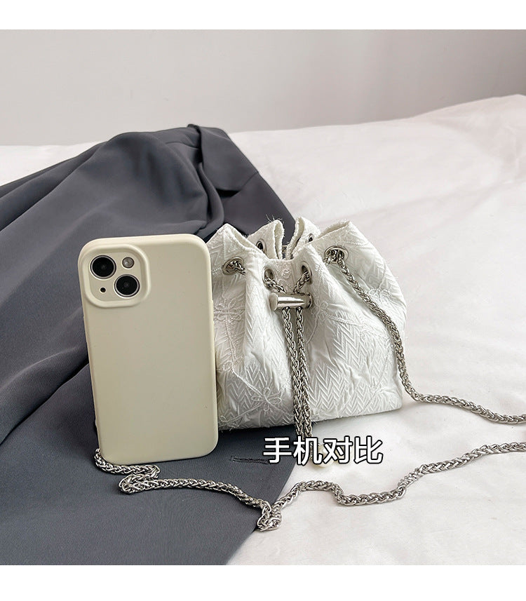 Cross-border Drawstring Bucket Small Bag for Women2025New Stylish Pleated Flower Bag Fashionable Round Chain Crossbody Bag