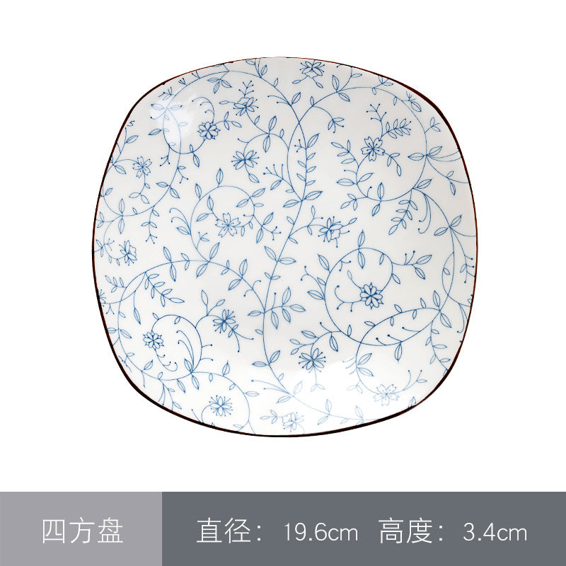 釉下彩餐具碗碟套装家用吃饭碗面碗汤碗景德镇陶瓷缠枝莲系列碗盘