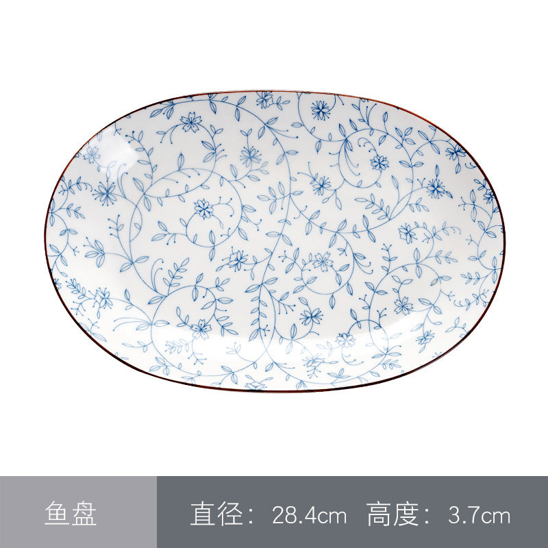 日式釉下彩餐具景德镇陶瓷碗盘子饭碗面碗大汤碗碗碟套装和风陶瓷