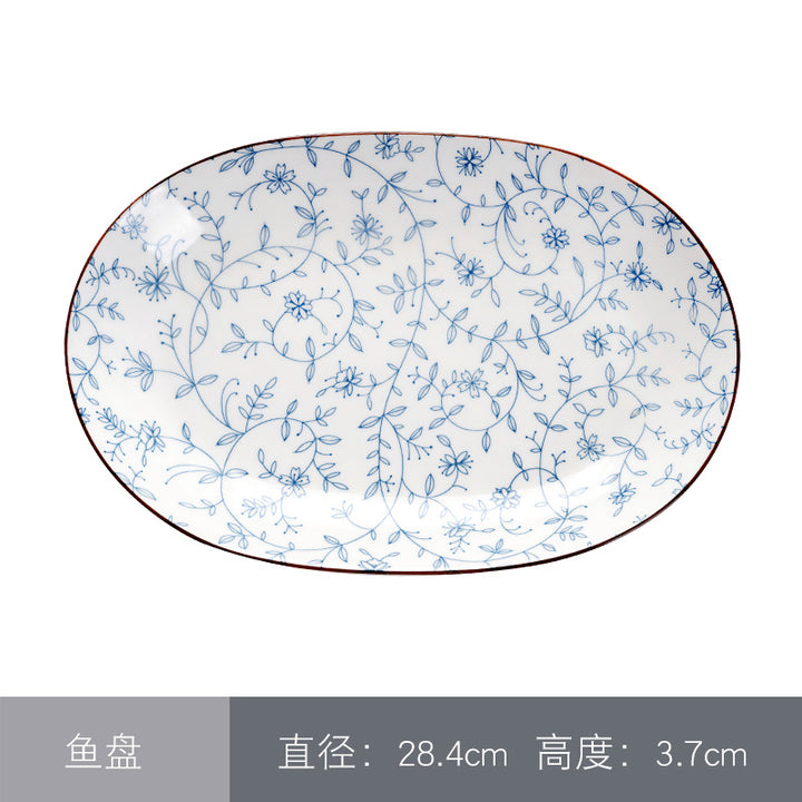 釉下彩餐具碗碟套装家用吃饭碗面碗汤碗景德镇陶瓷缠枝莲系列碗盘