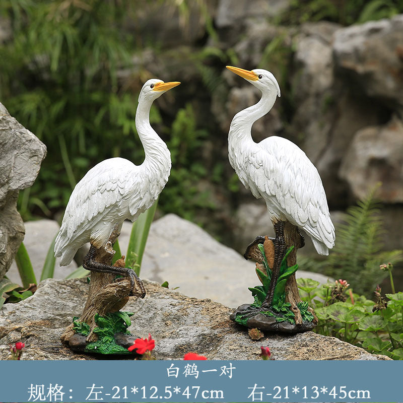 Outdoor Garden Imitation White Egret Fiberglass Ornament Home Courtyard Pool Rockery Resin Sculpture Floor Decoration