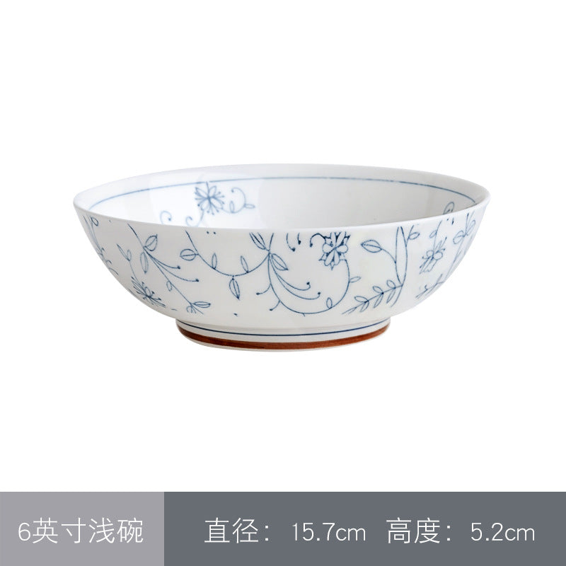 日式釉下彩餐具景德镇陶瓷碗盘子饭碗面碗大汤碗碗碟套装和风陶瓷