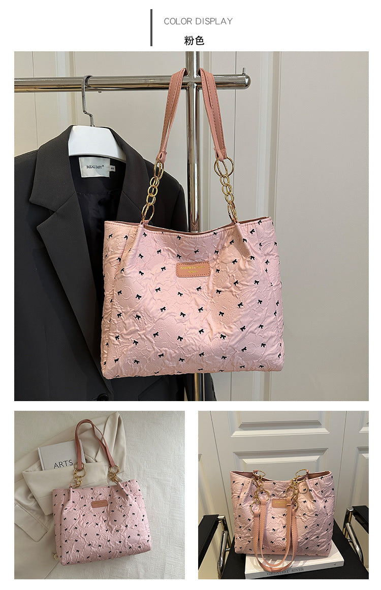 2025Trendy Fashion Bowknot Pleated Large Capacity New Casual Simple Commuter Single Shoulder Crossbody Underarm Bag for Women