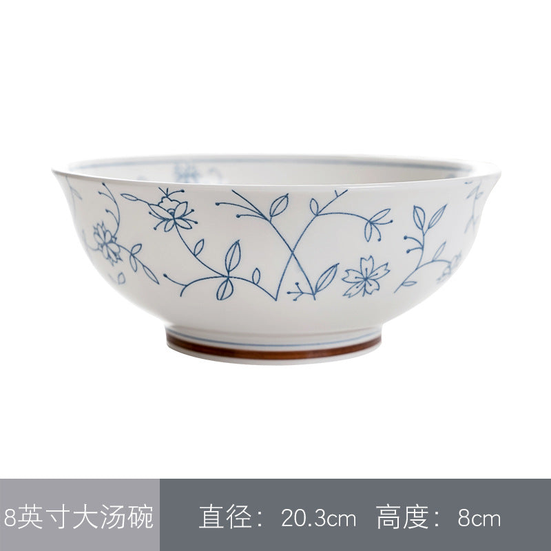 釉下彩餐具碗碟套装家用吃饭碗面碗汤碗景德镇陶瓷缠枝莲系列碗盘