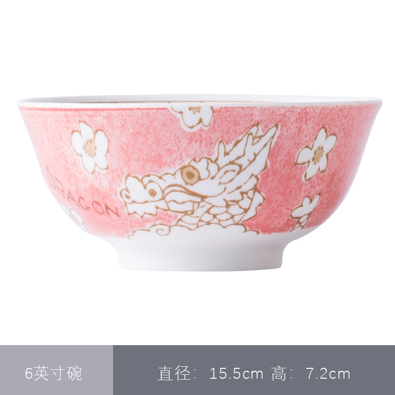 卡通圆形12生肖碗釉下彩陶瓷碗米饭碗面汤碗景德镇日式餐具萌碗