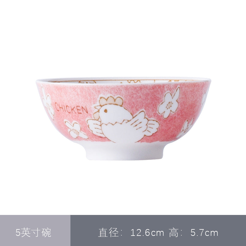卡通圆形12生肖碗釉下彩陶瓷碗米饭碗面汤碗景德镇日式餐具萌碗