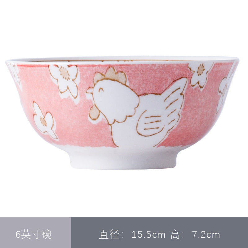 卡通圆形12生肖碗釉下彩陶瓷碗米饭碗面汤碗景德镇日式餐具萌碗
