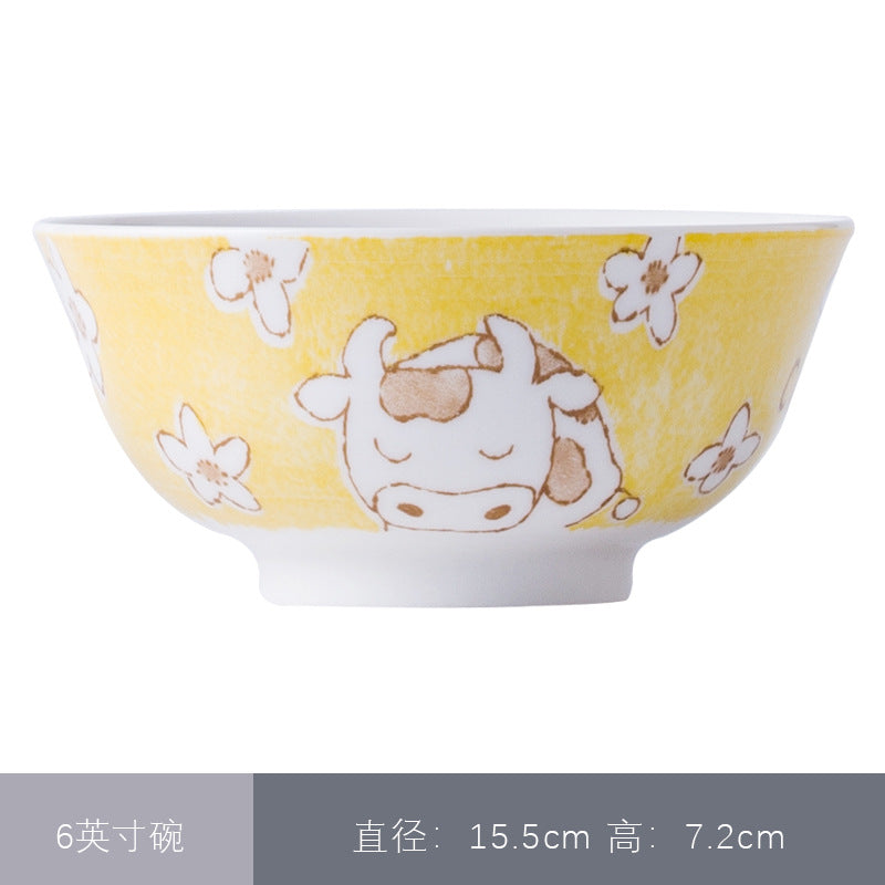 卡通圆形12生肖碗釉下彩陶瓷碗米饭碗面汤碗景德镇日式餐具萌碗