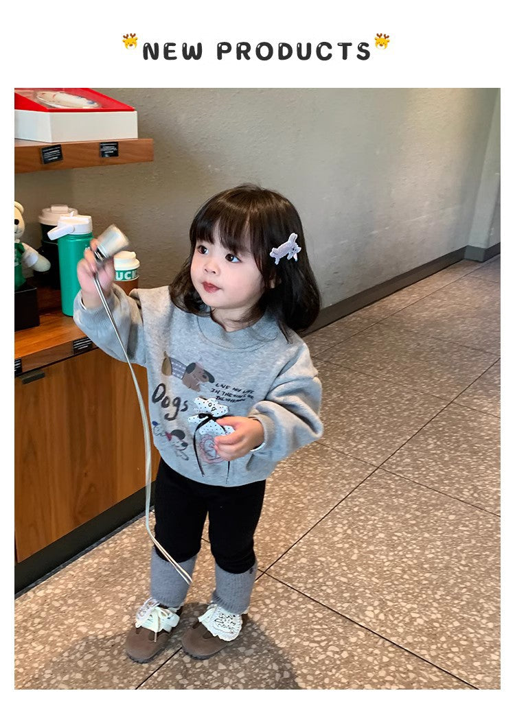 Sweet Little Girl Fleece Sweatshirt New Winter Outfit for Little Girls Korean Style1-8Two-piece set with integrated fleece