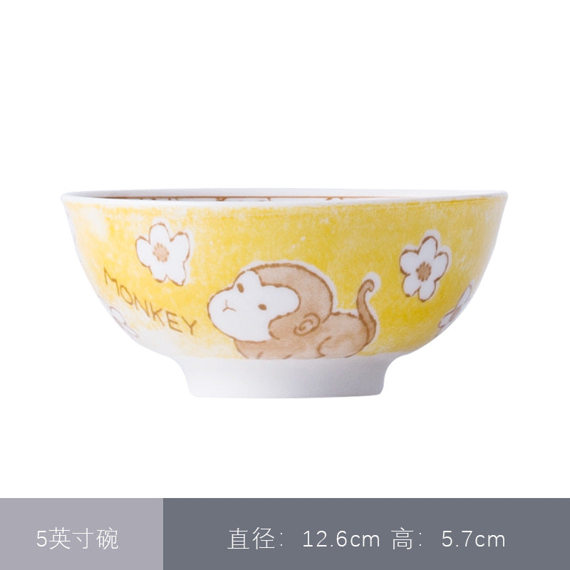 卡通圆形12生肖碗釉下彩陶瓷碗米饭碗面汤碗景德镇日式餐具萌碗