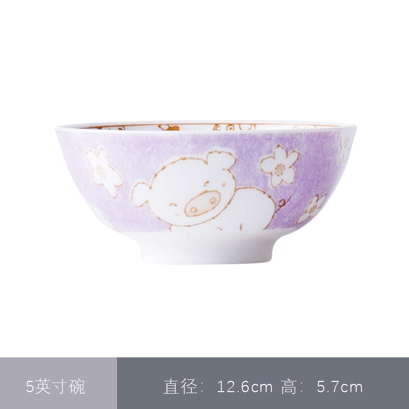 卡通圆形12生肖碗釉下彩陶瓷碗米饭碗面汤碗景德镇日式餐具萌碗