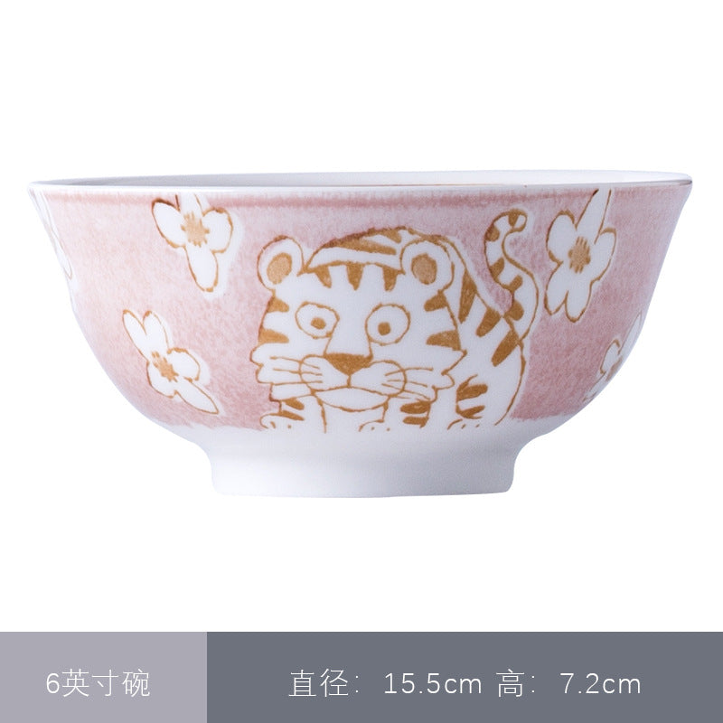 卡通圆形12生肖碗釉下彩陶瓷碗米饭碗面汤碗景德镇日式餐具萌碗