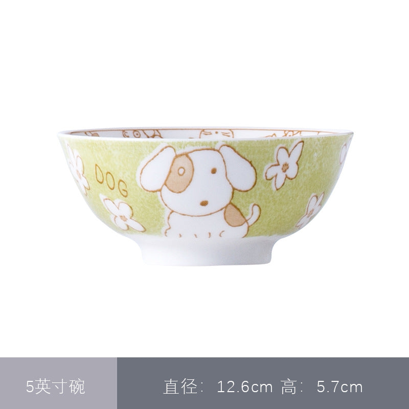 卡通圆形12生肖碗釉下彩陶瓷碗米饭碗面汤碗景德镇日式餐具萌碗