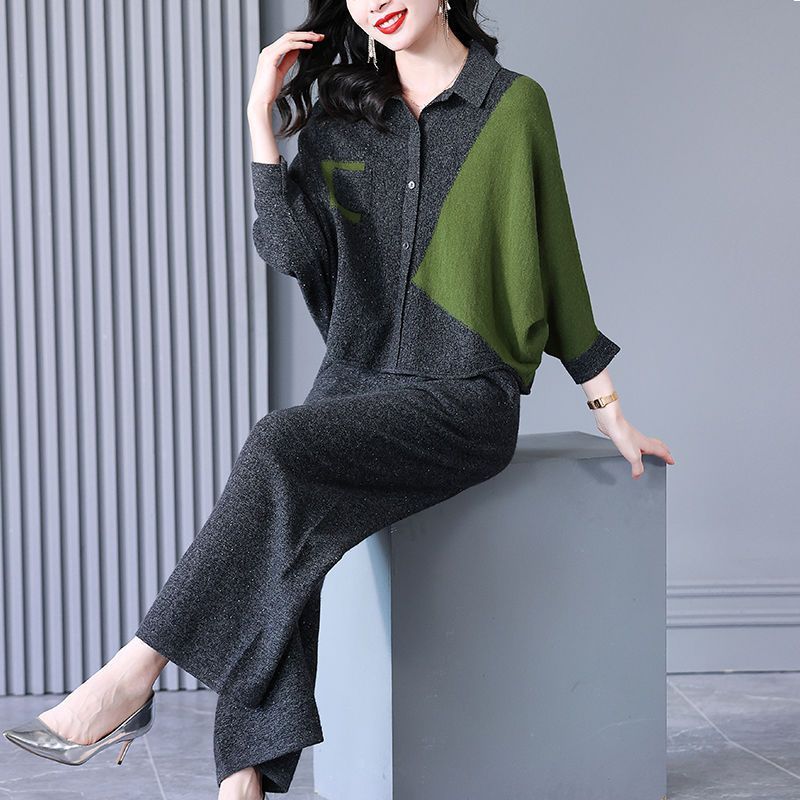 200High-end Knitted Two-piece Set for Women2025Spring New Plus Size Elegant Wide-Leg Pants Sweater Set