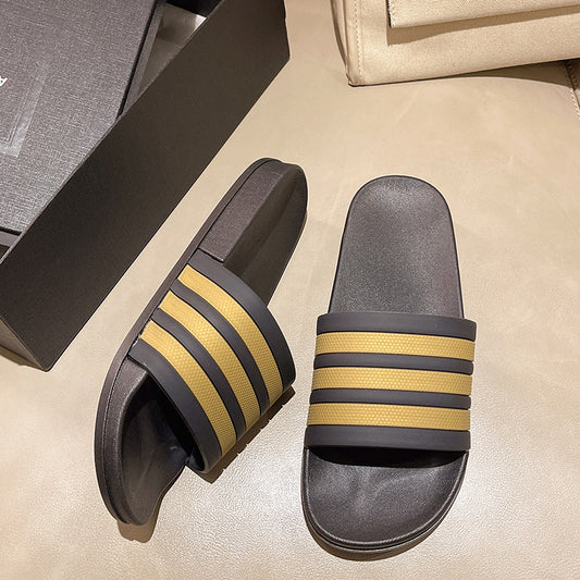 Men's Three-Stripe Slippers2024New Korean Style Outdoor Indoor Home Bathroom Non-Slip Beach Sandals