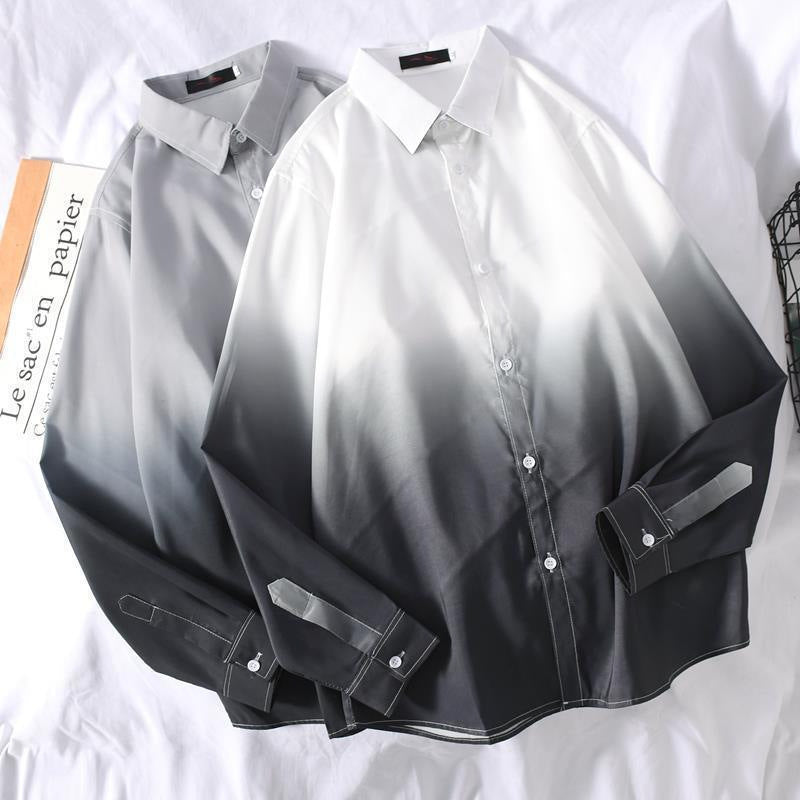 Romantic2025New Gradient Color Shirt for Men Korean Version Loose Trendy Stylish Casual Long Sleeve Shirt
