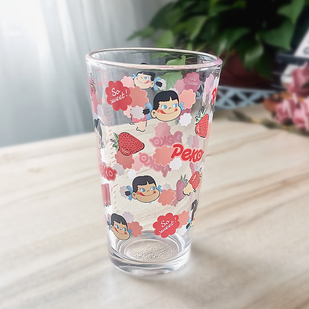ins Glass Cup with Straw Milk Breakfast Cup Cute Cartoon Graduated Cup with Lid Spoon Gift Customization logo