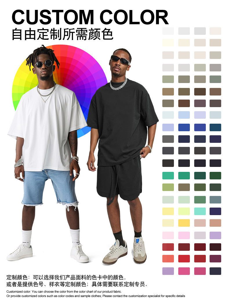 230G Men's Pure Cotton Crew Neck t Short-sleeve Drop Shoulder Cotton Workwear Printed Summer American Style oversize Men's Clothing t