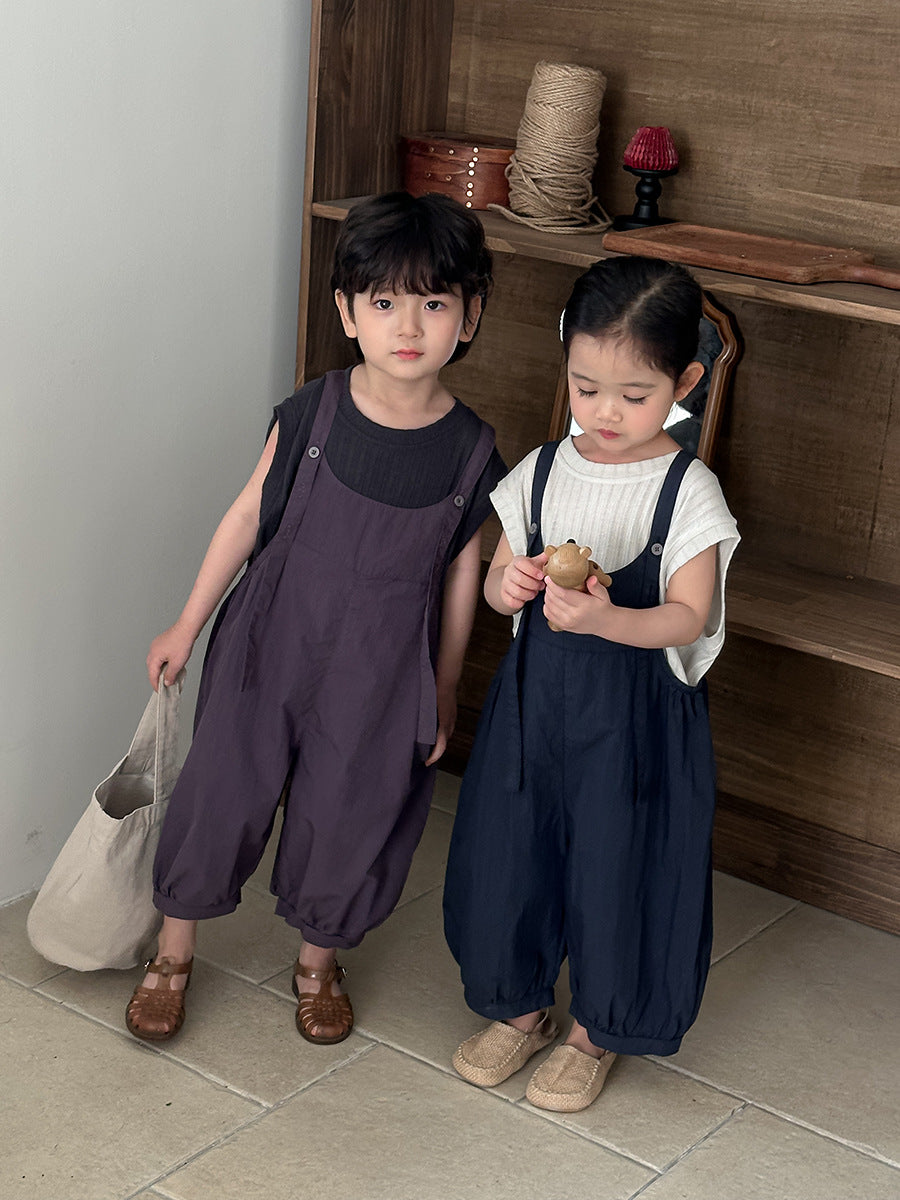 Jiaye Children's Products2025Children's Summer Thin Solid Color Cotton Overalls Boys and Girls Loose Stylish Lantern Pants