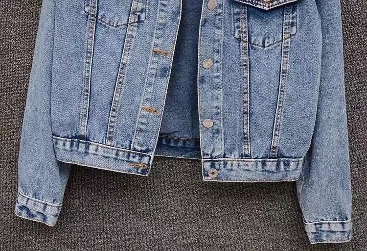 Amazon Cross-Border Southeast Asia Heavy Fashion Beaded Short Denim Jacket for Women Pearl Plus Size Jacket ns Top