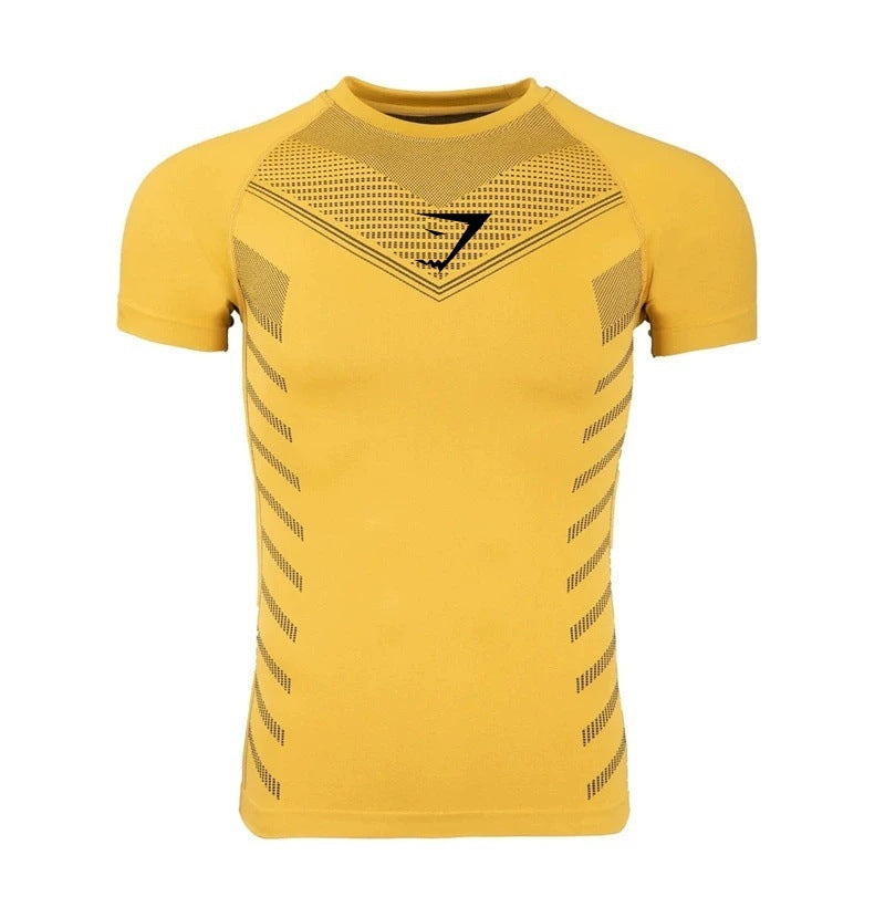 Foreign Trade Hot-Selling Cross-Border Men's Sports Running Fitness Quick-Dry Short Sleeve Tights3D 3D Printing GYMSHARK