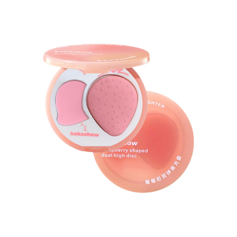 kakashow Raspberry-Shaped Dual Highlight Palette Low Saturation Cherry Blossom Pink Blush Eyeshadow Face Brightening Contouring C574