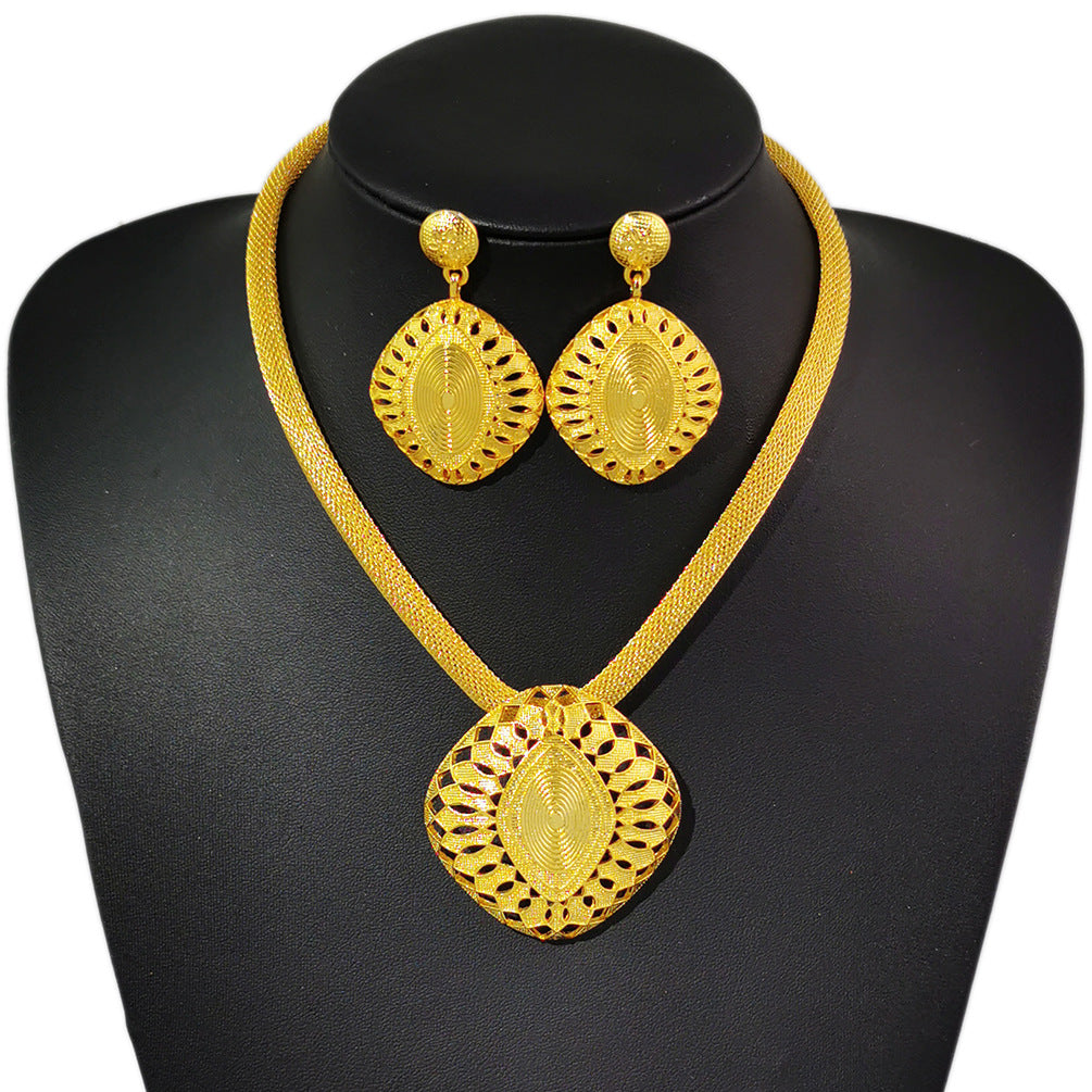 Various Dubai Sets for Women24K Gold Color Big Flower Pendant Necklace and Earrings Wedding Party African Set