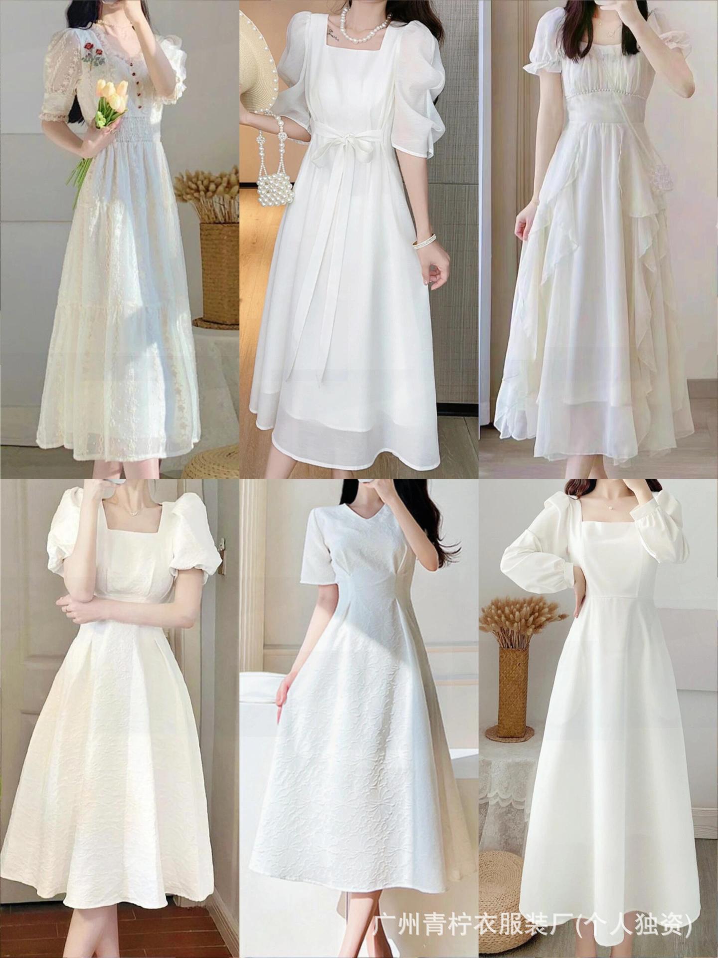 Hangzhou Four Seasons Green Women's Dress2025Summer New French Style Fairy Square Neck Waist-Cinching Sweet First Love Long Dress