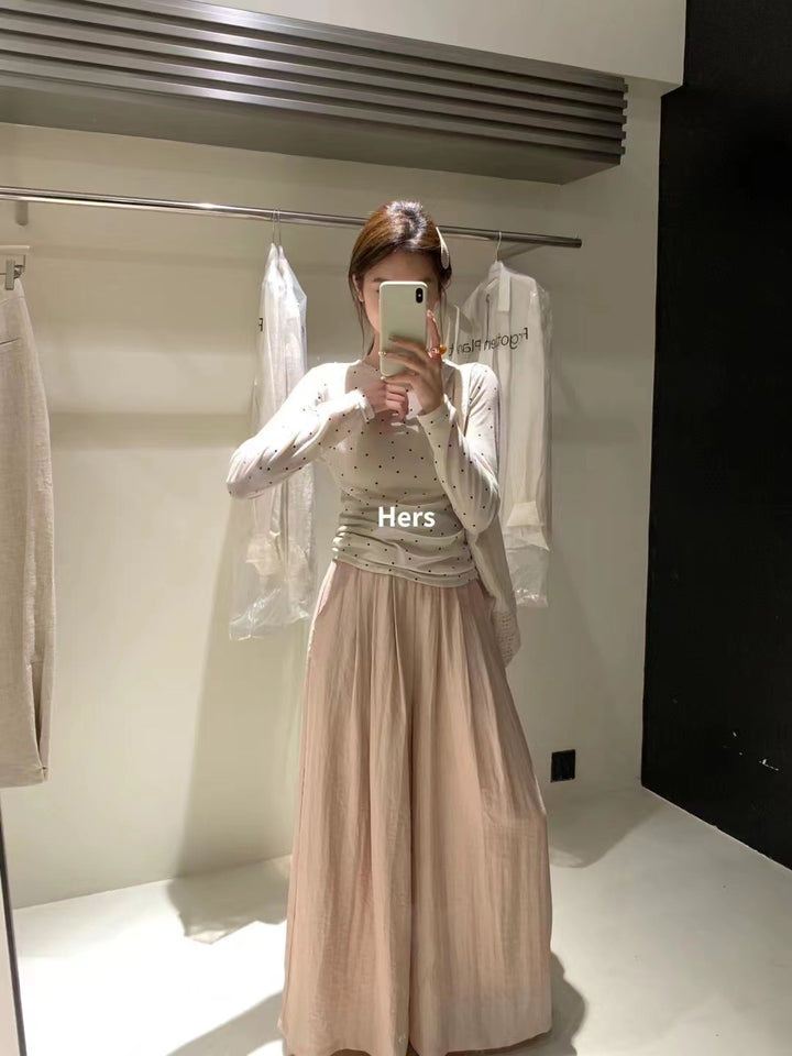 Hers春季新款波点套头软软糯糯修身简约圆领韩版防晒打底长袖上衣