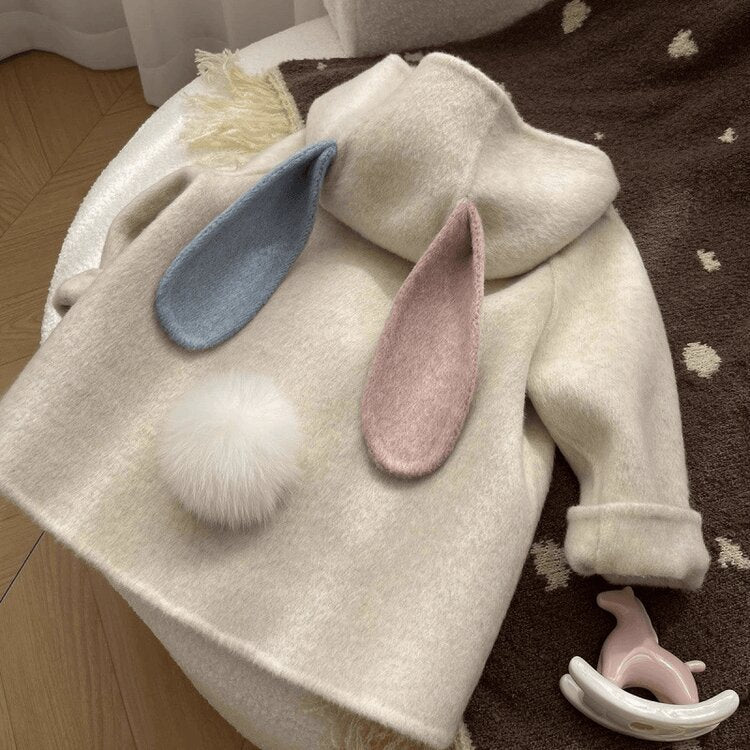 Girls' Wool Coat with Fleece Lining and Thickened2024Autumn and Winter New Cute Baby Girl Stylish Korean Children's Clothing Wool Coat