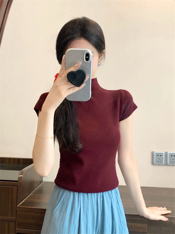 Design Short Sleeve Women New Versatile Slim Fit Slimming Top