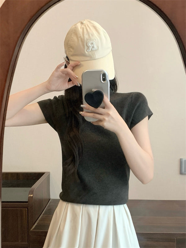 Design Short Sleeve Women New Versatile Slim Fit Slimming Top