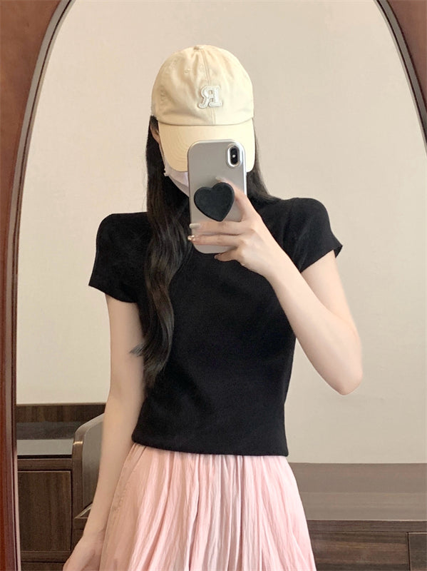 Design Short Sleeve Women New Versatile Slim Fit Slimming Top