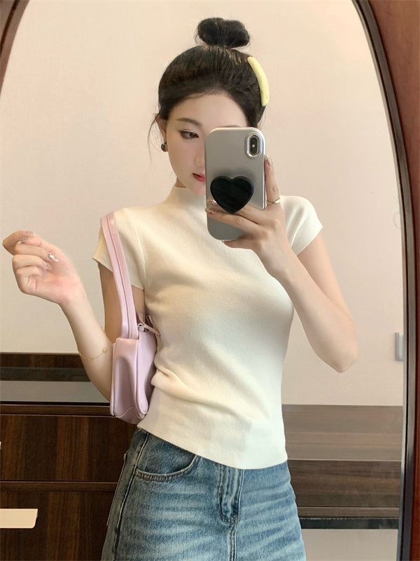 Design Short Sleeve Women New Versatile Slim Fit Slimming Top