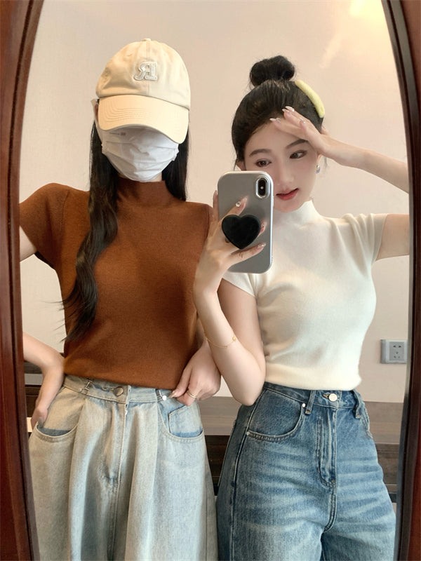 Design Short Sleeve Women New Versatile Slim Fit Slimming Top