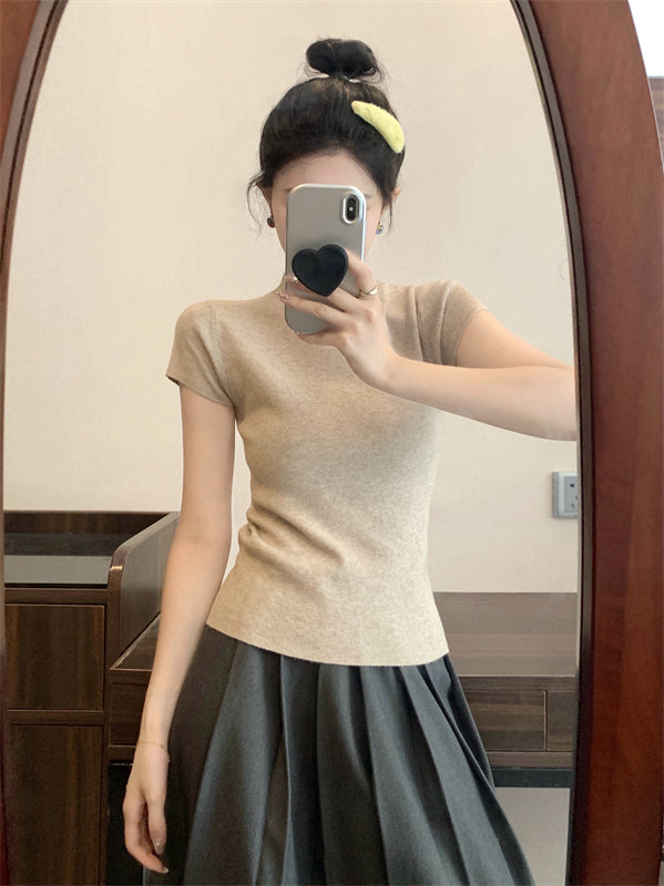 Design Short Sleeve Women New Versatile Slim Fit Slimming Top