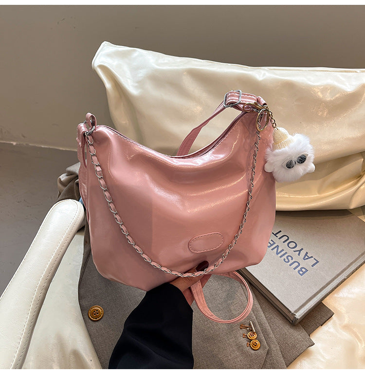 Summer Fashion Simple Casual Soft Surface Fresh Glossy Solid Color Large Capacity Commuter Shoulder Crossbody Bag2025New