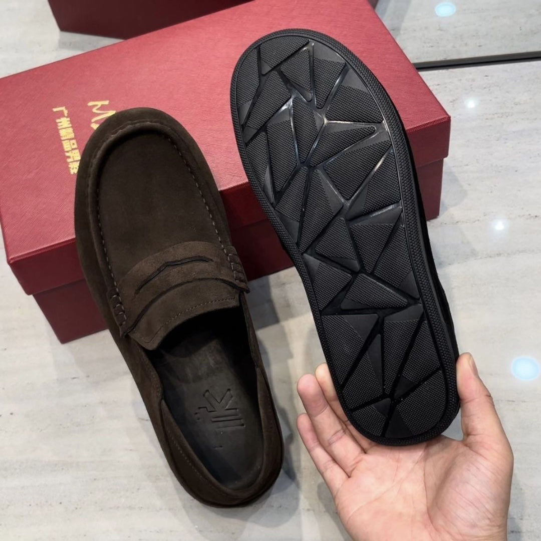 Light Luxury Men's Shoes Pure Leather Summer Business Casual Slip-On Loafers Lazy Driving Suede Leather Shoes Soft Sole Shoes