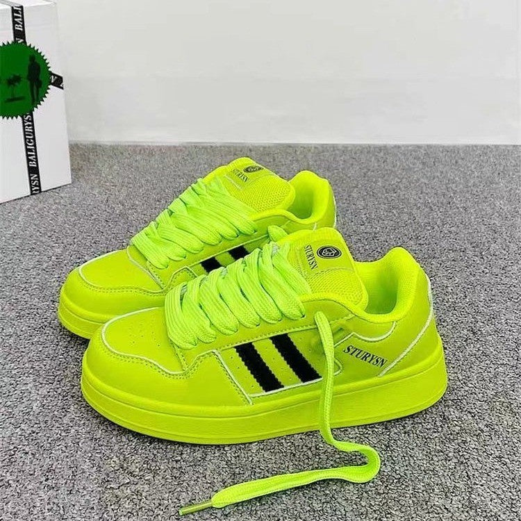 National Trend Dopamine Color Block Loafers for Women ins  Niche Design Thick-Soled Casual Sneakers2025New white shoes
