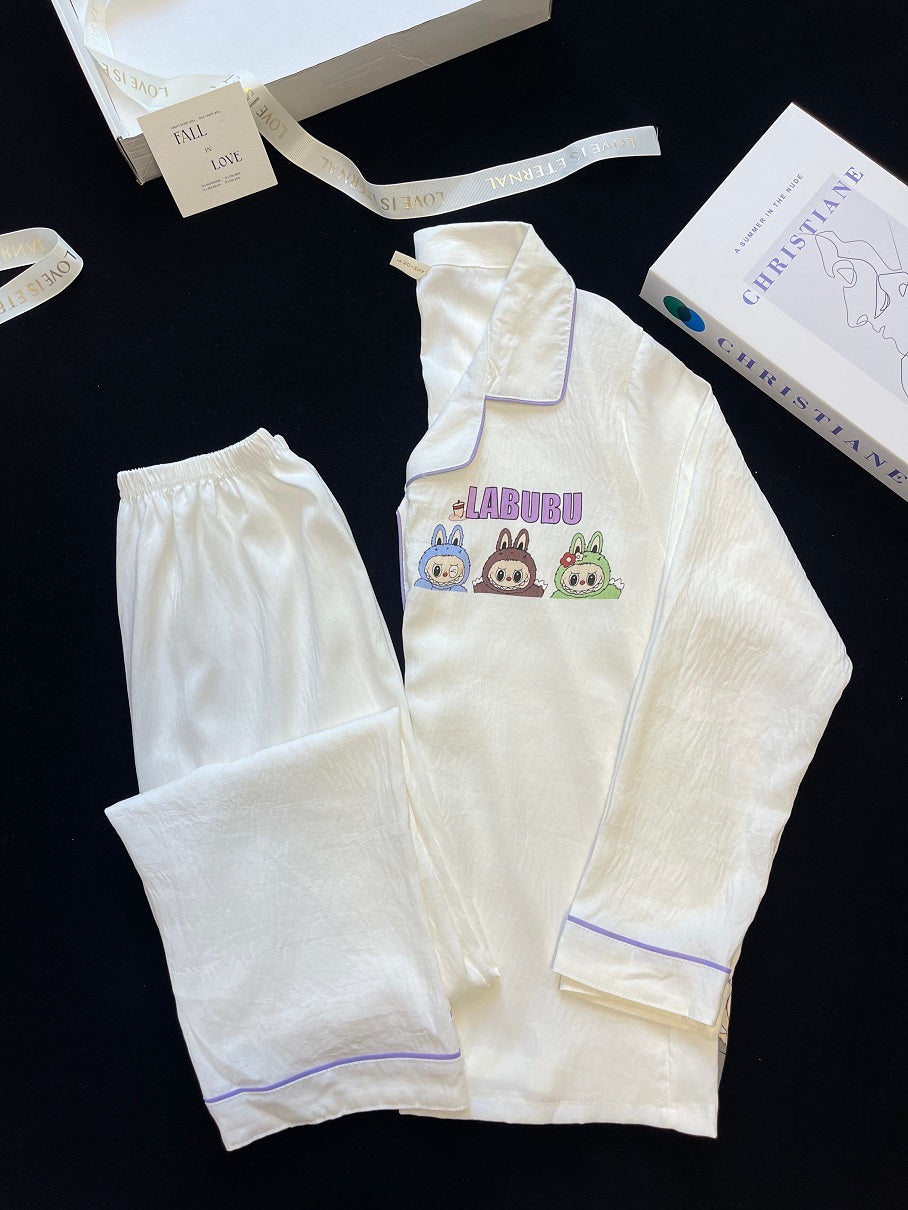 New Pajamas Women Cotton Thin Long Sleeve Cute Fashion Set