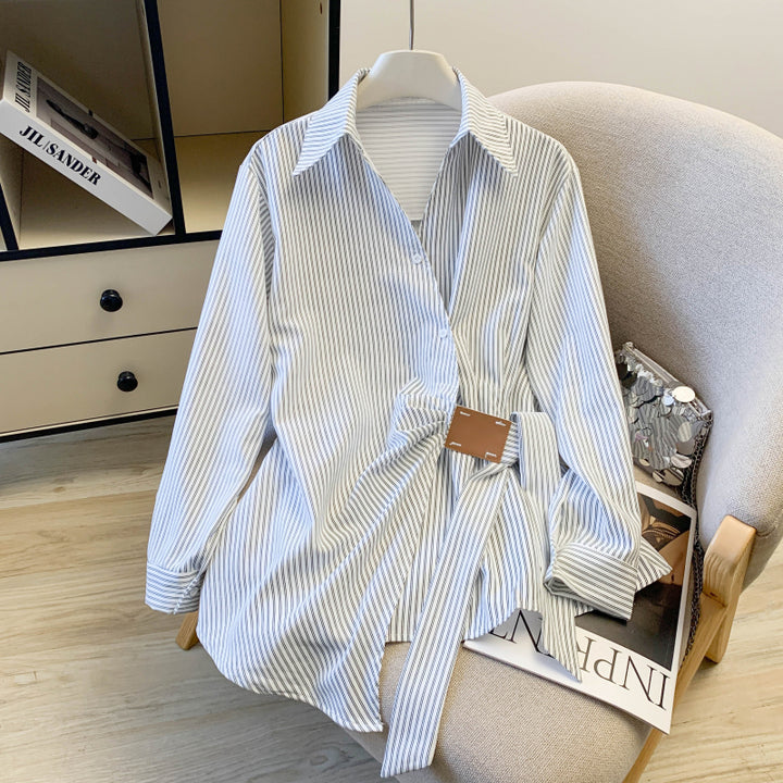 Spring New Korean Style Slim Fit Stylish Design Unique Waist Long Sleeve Shirt Women