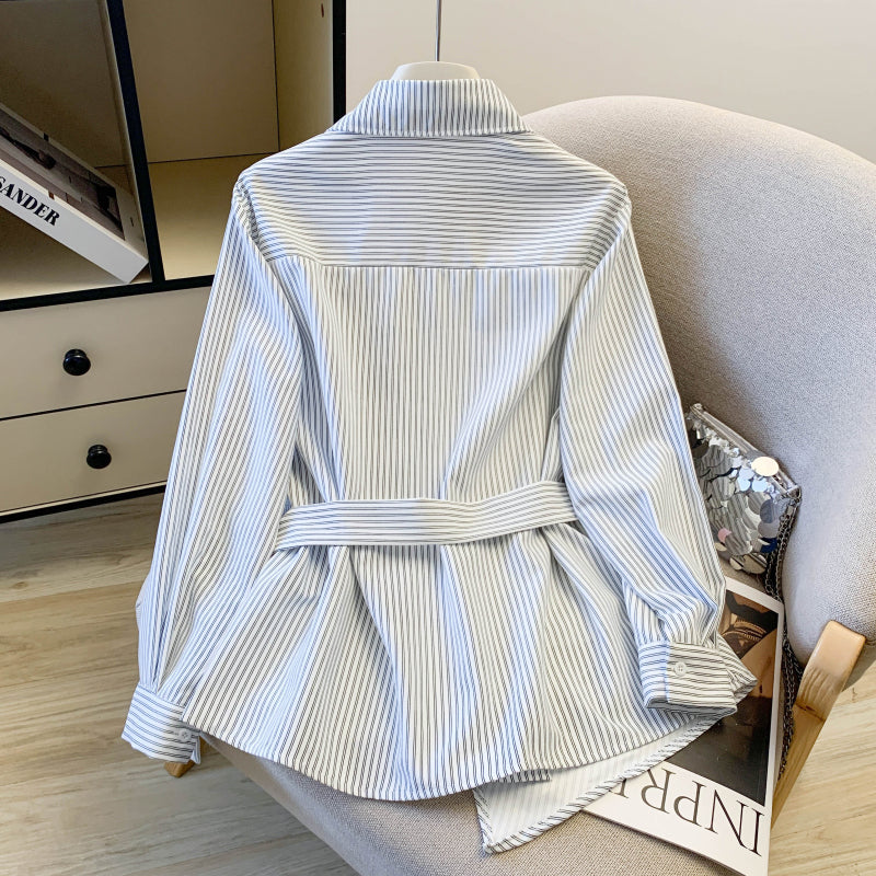 Spring New Korean Style Slim Fit Stylish Design Unique Waist Long Sleeve Shirt Women
