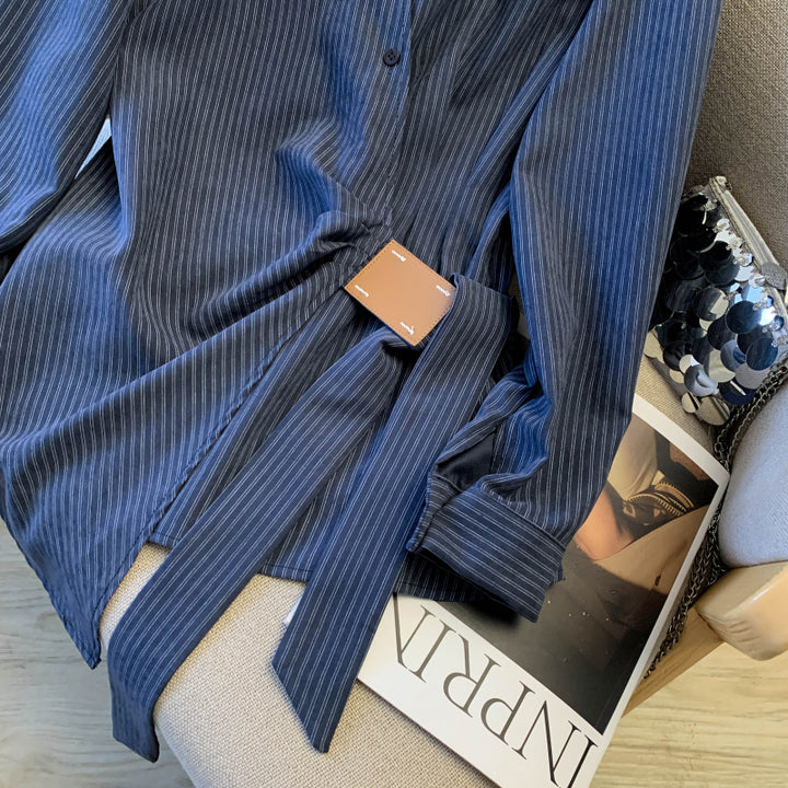 Spring New Korean Style Slim Fit Stylish Design Unique Waist Long Sleeve Shirt Women