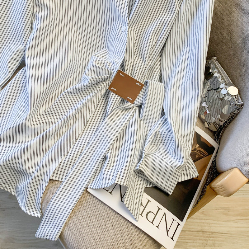 Spring New Korean Style Slim Fit Stylish Design Unique Waist Long Sleeve Shirt Women